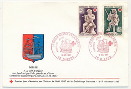 FRANCE - Env. Aff 0,25 + 0,10 Et 0,30 + 0,10 Ivoires Du Musée De Dieppe, Obl Rouge CROIX ROUGE DIEPPE 16/12/1967 - Briefe U. Dokumente