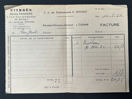 Facture / Note CITROËN Service PANHARD Avenue De La République PITHIVIERS - 1950 - ...