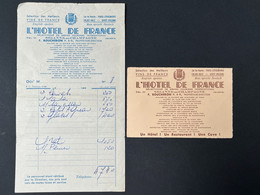 Facture/Note + Carte De Visite Ancienne HOTEL DE FRANCE Restaurant Sézanne En Champagne F. Boucheron - 1950 - ...