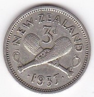 New Zealand . 3 Pence 1937, George VI , En Argent , KM# 7 - New Zealand