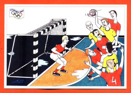 CPM GF JEUX OLYMPIQUES ATHENES 2004 " LE HANDBALL " ILLUSTREE PAR X BONASTRE POUR FESTICART ENGHEIN LES BAINS - 800 EX - Handbal