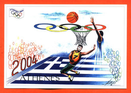 CPM GF JEUX OLYMPIQUES ATHENES 2004 " LE BASKET BAL " ILLUSTREE PAR J MARTIN POUR FESTICART ENGHEIN LES BAINS - 800 EX - Basket-ball