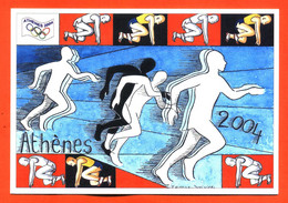 CPM GF JEUX OLYMPIQUES ATHENES 2004 " LA COURSE " ILLUSTREE PAR GINOUX DUVIVIER FESTICART ENGHEIN LES BAINS - 800 EX - Athlétisme