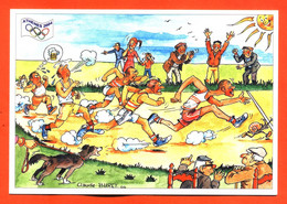 CPM GF JEUX OLYMPIQUES ATHENES 2004 " LE MARATHON " ILLUSTREE PAR CLAUDE BURET POUR FESTICART ENGHEIN LES BAINS - 800 EX - Athlétisme