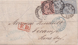 LAC De Hambourg. Pour Fécamp Timbres ALL. Du Nord 3, 5x2 1871 Entrée "Prusse 3 Erquelines 3" - Marques D'entrées