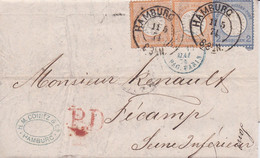 LAC De Hambourg ( H.M. Conitz & Co ) Pour Fécamp Timbres ALL. Empire 15x2 ,17 1871 Entrée "Allemagne Pag. Paris " - Marques D'entrées