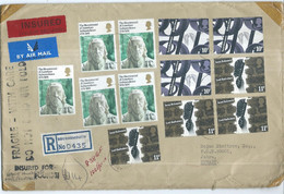 BIG COVER - Great Britain INSURED R - Letter Via Kuwait 1976,CUSTOMS Label - Covers & Documents