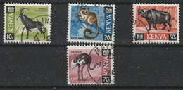E 597) Kenia 1966-1969 Mi# 21,23,26,34 O: Einheimische Tiere: Antilope, Galago, Kaffern-Büffel, Strauss - Kenya (1963-...)
