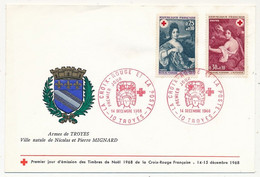 FRANCE - Env. Aff 0,25F+0,10 Et 0,30F+0,10 - Obl CROIX ROUGE POITIERS 14 Déc. 1986 TROYES Premier Jour - Brieven En Documenten