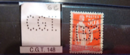 FRANCE TIMBRE C.G.T  148 INDICE 5 SUR 283 PERFORE PERFORES PERFIN PERFINS PERFORATION PERCE  LOCHUNG - Usati