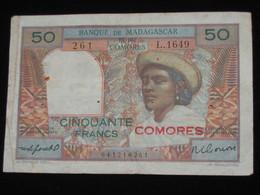 COMORES  - Cinquante 50 Francs - BANQUE DE MADAGASCAR  **** EN ACHAT IMMEDIAT **** - Comores