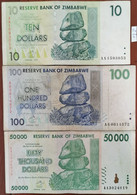 Lot 3 Billets ZIMBABWE 10 - 100 Et 50000 Dollars 2007 Et 2008 - Z20 - Zimbabwe