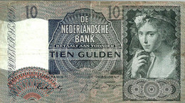 NETHERLANDS 10 GULDEN BLUE WOMAN  FRONT & MOTIF BACK 02-03-1942 P56c AVF READ DESCRIPTION!! - 10 Gulden