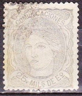 SPAIN 1870 HISPANIA 25 M Greylilac Michel 100 A - Used Stamps