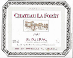 CHATEAU LA FORET BERGERAC 1998 - VIGNOBLES BORIE A SAINTE INNOCENCE DORDOGNE, VOIR LE SCANNER - Bergerac