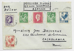 FRANCE MARIANNE ALGER 1FR+ COQ 40C+50C+ IRIS DULAC LETTRE AVION AJACCIO CORSE 3.2.1945 POUR LE MAROC - 1944 Coq Et Maríanne D'Alger