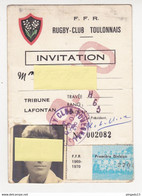 Au Plus Rapide Toulon Var Rugby FFR Rugby Club Toulonnais Invitation Tribune Lafontan Année 1969-1970 - Rugby