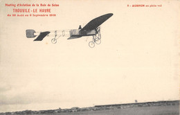 CPA 14 MEETING AVIATION BAIE DE SEINE TROUVILLE LE HAVRE 1910 AUBRUN EN PLEIN VOL - Trouville