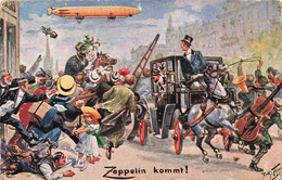 CPA - Zeppelin Kommt - Phot. Adolph Klauss Et Co - Edit. F. Eyfriedt - Colorisé - Animé - Calèche - Luchtschepen