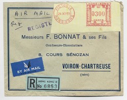 EMA HONG KONG 0300  CENTS VICTORIA 24.XII.1959 LETTRE COVER REC AIR MAIL TO FRANCE - Automaten