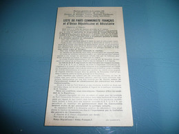 ELECTIONS DU 21 OCTOBRE 1945 LISTE DU PARTI COMMUNISTE FRANCAIS 5è CIRCONSCRIPTION DE LA SEINE AVEC PORTRAITS - Programmes