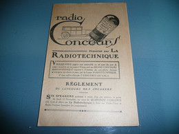 RADIO CONCOURS ORGANISE PAR LA RADIOTECHNIQUE RADIO PARIS RADIO TOULOUSE TSF REGLEMENT VERS 1930 ? - Programmes