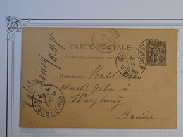 BN3 FRANCE  BELLE CARTE ENTIER SAGE   1890  NANCY  A WURTZBURG GERMANY  ++AFFRANCH. INTERESSANT - Andere & Zonder Classificatie