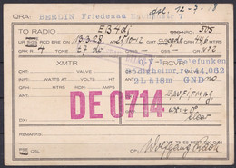 BERLIN FRIEDENAU 1928 - SHORT WAVE - AMATEUR RADIO STATION DE 0714 To EB4DJ VIA BERLIN - RADIOAMATEUR QSL - CB RADIOL - Other & Unclassified