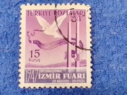 TÜRKİYE.-1940-50-   60K   15K  1947 İZMİRT FUARI  DAMGALI - Oblitérés