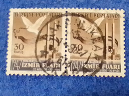TÜRKİYE.-1940-50-   60K   15K  1947 İZMİRT FUARI DBL. DAMGALI - Used Stamps