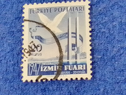 TÜRKİYE.-1940-50-     1LİRA  1947 İZMİR FUARI DBL. DAMGALI - Gebraucht