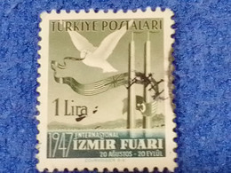 TÜRKİYE.-1940-50-     1LİRA  1947 İZMİR FUARI . DAMGALI - Gebruikt