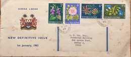 SIERRA LEONE 1963, FDC COVER USED CIRCULATE TO INDIA, LION & TREE,FLOWER ,COAT OF ARM L.P JAI FAMOUS INDIA CRICKET PLAYE - Sierra Leone (...-1960)