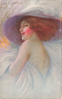 Illustrateur  - Guerzoni - Femme Au Chapeau Tons Bleu Pastel - Atristica A. Scrocchi - Carte Postale Ancienne - Other & Unclassified