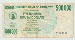 Used Banknote Zimbabwe 500.000 Dollars 2008 Olifant-elephant - Zimbabwe