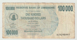 Used Banknote Zimbabwe 100.000 Dollars 2007 - Zimbabwe