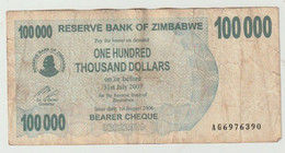 Delcampe - Used Banknote Zimbabwe 100.000 Dollars 2007 AG - Zimbabwe