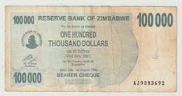 Used Banknote Zimbabwe 100.000 Dollars 2007 - Zimbabwe