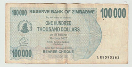 Used Banknote Zimbabwe 100.000 Dollars 2007 - Zimbabwe