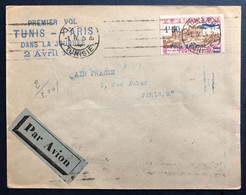 Tunisie, Divers Sur Enveloppe + Griffe Premier Vol Tunis - Paris Dans La Journée 2.4.1935 - (B4448) - Covers & Documents