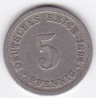 5 Pfennig 1894 D MUNICH ,  Wilhelm II, En Cupronickel, KM# 11 - 5 Pfennig