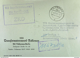 ZKD-Fern-Brief Mit Viol. ZKD-K-St. U. Kontr-Stpl. "Richtige Anschrift (1501) (HPA 8)" OSt. Falkensee Vom 5.12.68 - Service Central De Courrier