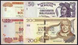 4 Scheine Zu 20, 50 100 Und 200 Bolivianos L. 1986 (2015). I. Pick 229,230,231,232. - Bolivia