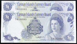 2 X 1 Dollar L.1974 (1985) Fortlaufende KN. 816092 - 816093. I. Pick 5b. - Isole Caiman