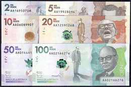 6 Scheine Zu 2, 5, 10, 20, 50 Und 100 Tsd. Pesos 2014-2015. I. Pick 458-463. - Colombia