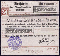 Oberpostdirektion, 50 Mrd. Mark 25.10.1923. Violetter Hochdruckstempel. III, Sehr Selten - Zwischenscheine - Schatzanweisungen