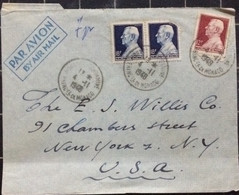 MONACO 1948, COVER USED TO USA,  PRINCE LOUIS,18F & 2F 3 STAMPS USED, MONACO-CONDAMINE CITY CANCEL - Lettres & Documents