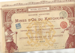 MINES D'OR DU KATCHKAR (ARMENIE RUSSIE ) TITRE DE CINQ ACTIONS ORDINAIRES -ANNEE 1897 - Mijnen