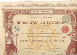 MINES D'OR DU KATCHKAR (ARMENIE RUSSIE ) TITRE DE CINQ ACTIONS ORDINAIRES -ANNEE 1897 - Mijnen