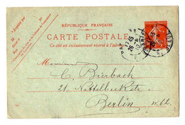 TB 3904 - 1910 - Entier Postal - Mr Ch. SCHAUPMEIER à PARIS Pour Mr BIERBACH à BERLIN ( Allemagne ) - Standaardpostkaarten En TSC (Voor 1995)